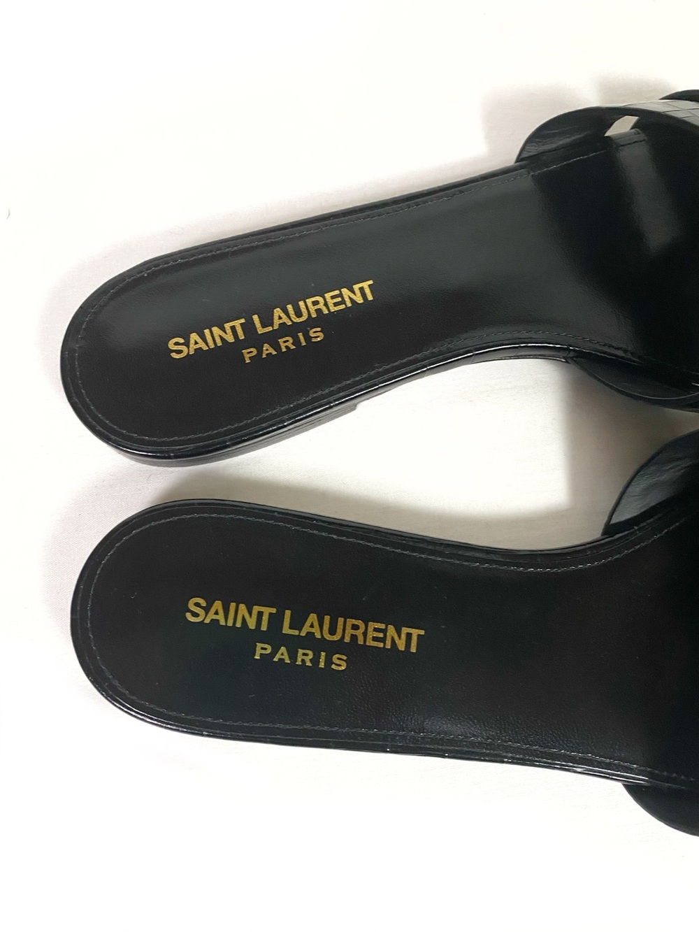 Saint Laurent Tribute Flat Mules Sandals Black Croc - Picture 3 of 8